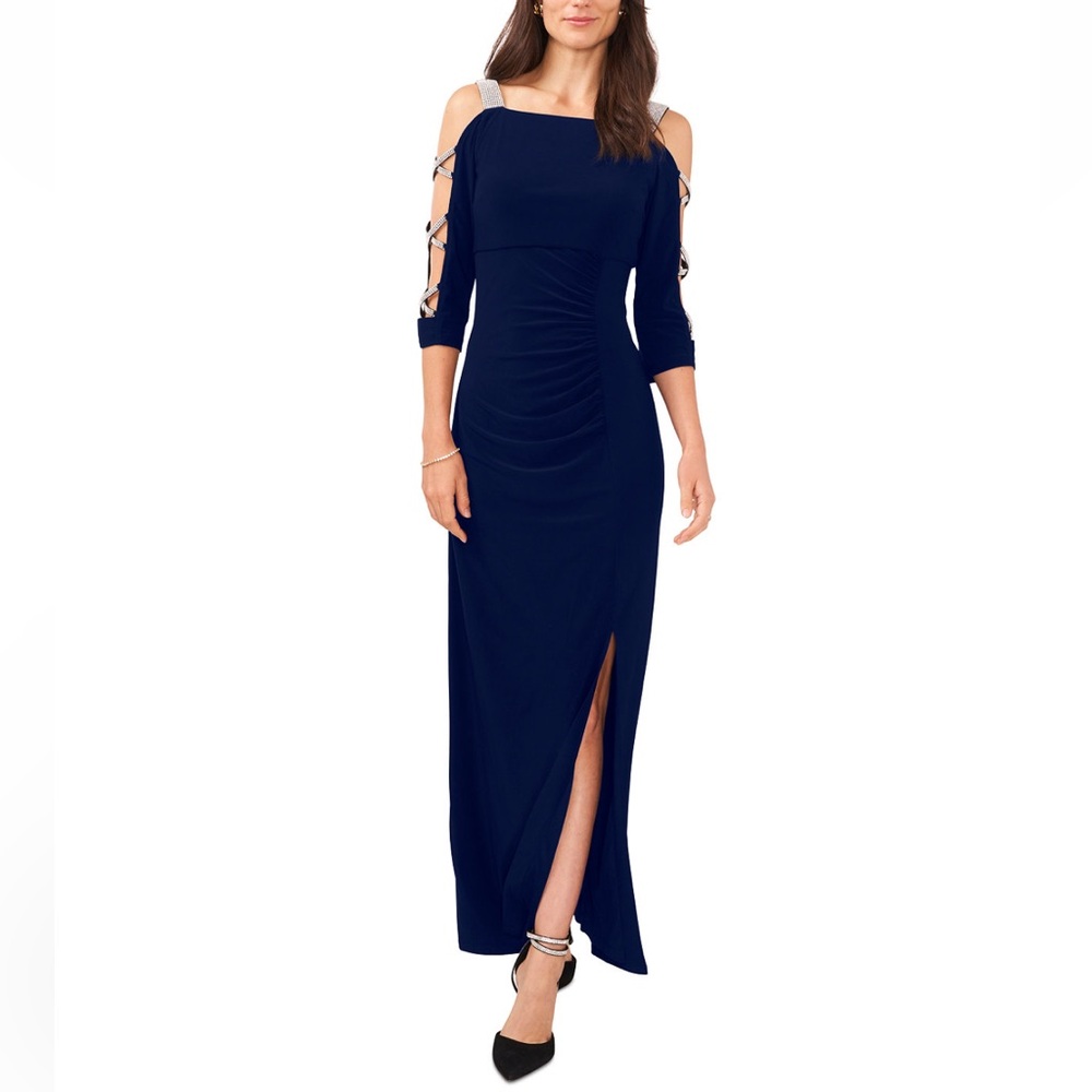 MSK Jersey Cutout-Sleeve Square Neck Gown
